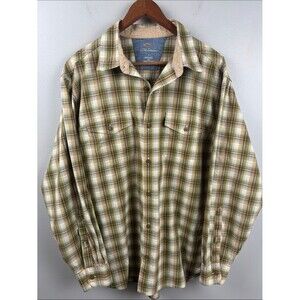 Bob Timberlake Men's Large Olive Tan Plaid Button-Down Shirt long sleeve western